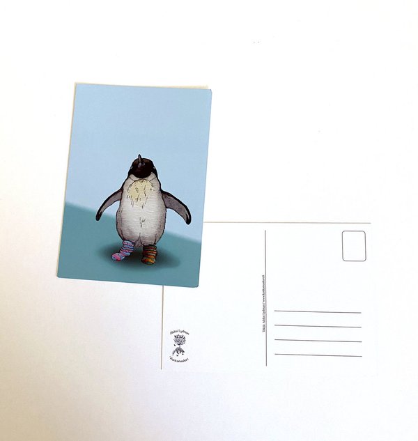 Pingviinin eripari Villasukat -postikortti