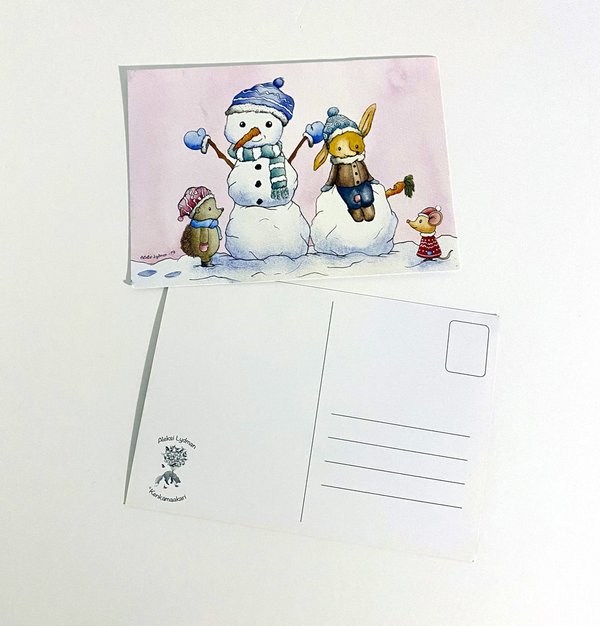 Lumiukkoilua -postikortti