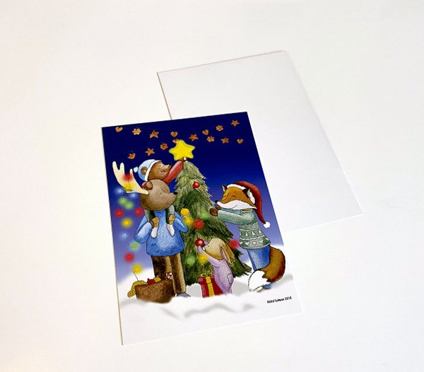 Joulukuusen koristelu -postikortti