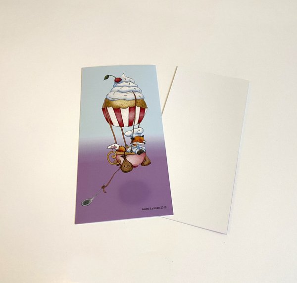 Kondiittori-Ketun kuumailmapallo -postikortti