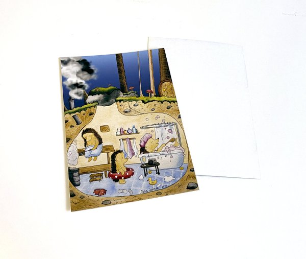 Siilien saunavuoro -postikortti