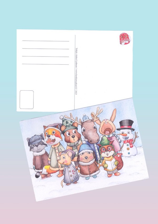 Metsänväen Joulukuoro  -postikortti / A6 / akvarelli